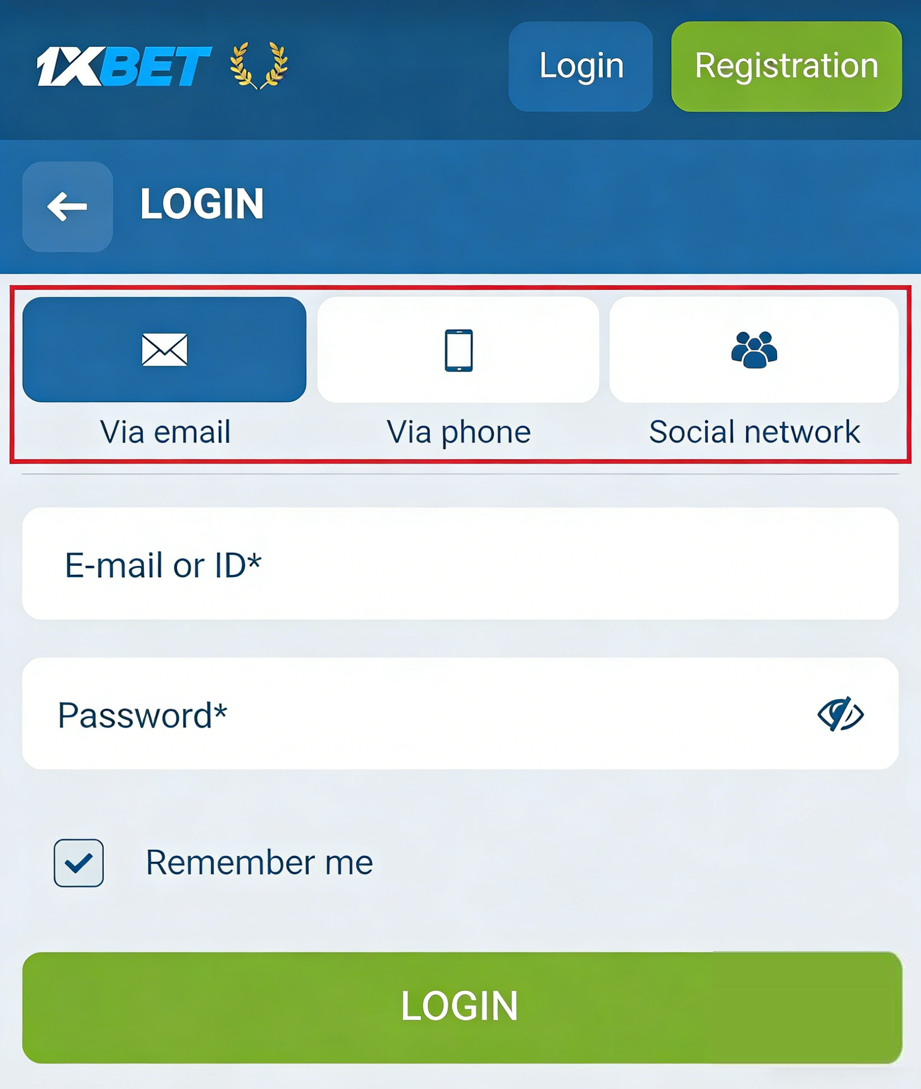 Log in using a registered email address